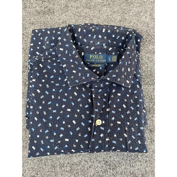 Polo Ralph Lauren Other - Polo Ralph Lauren Shirt‎ Adult Large Blue Seersucker All Over Print Smart Casual